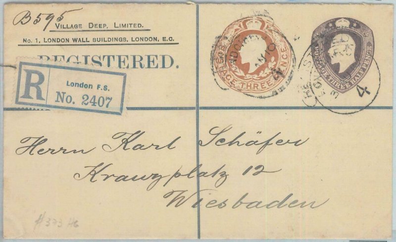 82220 - GB - Postal History: Private Registered STATIONERY COVER to GERMANY 1910