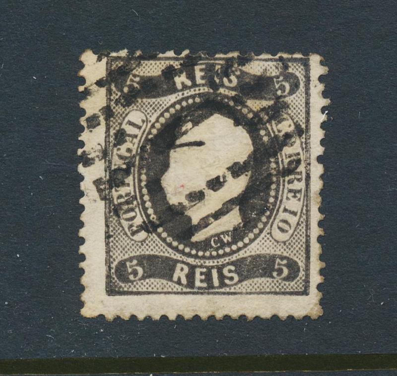 PORTUGAL 1867, 5Rs PERF 12½, VF USED Sc#25 (SEE BELOW)