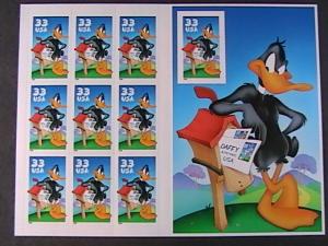 U.S.# 3307-MNH-PANE 10--LOONEY TUNES/DAFFY DUCK---IMPERF SINGLE VARIETY-1999