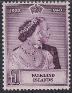 Sc# 100 Falkland Island 1948 QE Queen Elizabeth £1 MNH Silver Wedding