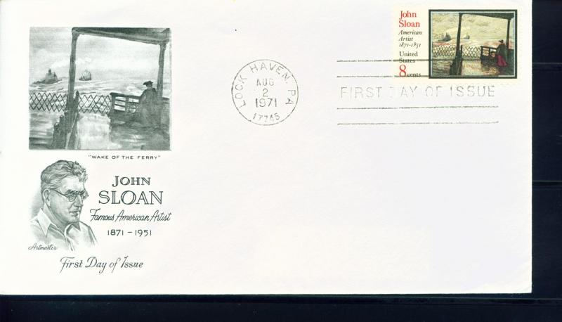 US Sc# 1433 FDC John Sloan Artist Ferry Wake Artmaster