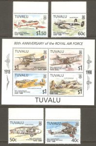 TUVALU Sc# 763 - 767 MNH FVF Set4 + SS Royal Air Force Airplanes