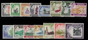 RHODESIA & NYASALAND QEII SG18-31, 1959-62 complete set, M MINT. Cat £130.