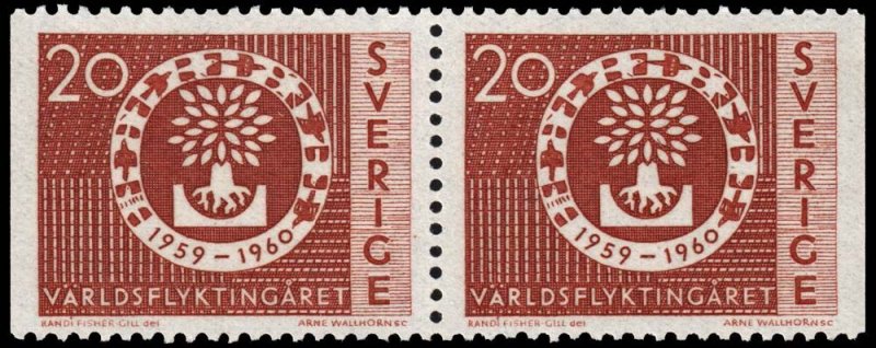 Sweden - Scott 555 - Mint-Never-Hinged - Attached Pair - Ink Transfer onto Back