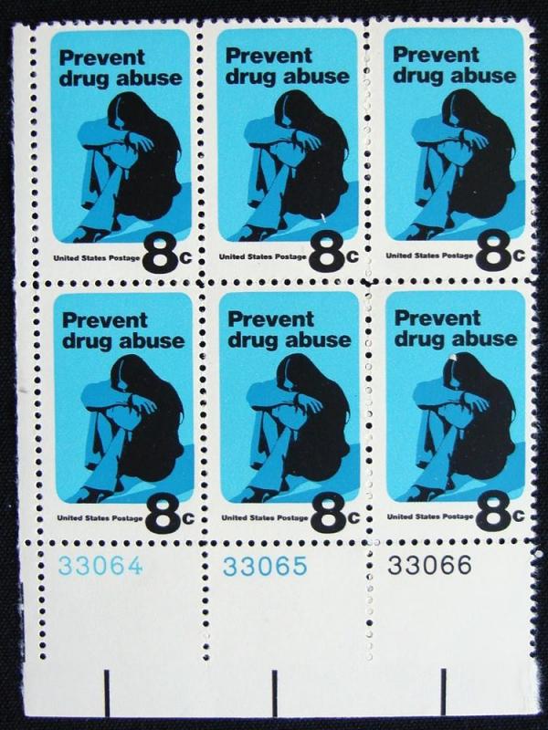 US #1438 MNH Plate Block of 6, Drug Abuse SCV $1.00 L10