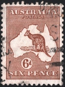 Australia SC#96 6d Kangaroo and Map Single (1929) Used