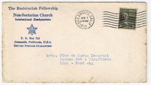 1954 Oceanside, Calif. cancel on surface rate cover to Peru, 8c Prexie