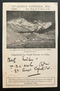 1924 Calcutta India Mount Everest Postcard Cover to Liverpool England John Noel