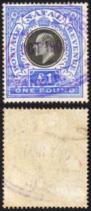 Natal SG142 One Pound Black and Bright Blue Fiscal Cancel