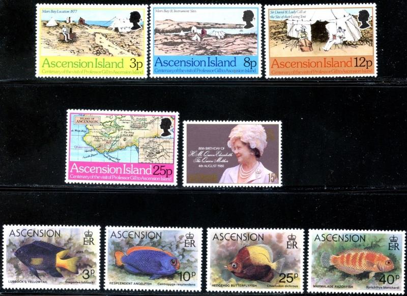 ASCENSION Sc#177-8//273a 1973-81 Twelve Complete Sets Mint OG NH and LH