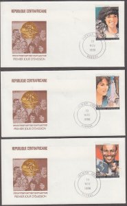 CENTRAL AFRICAN REPUBLIC Sc # 818,21-2 SET of 3 FDC CHALLENGER MEMORIAL ISSUE