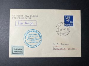 1950 Norway Airmail First Flight Cover FFC Oslo to Reykjavik Iceland PAA