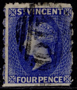 ST. VINCENT QV SG38, 4d bright blue, USED. Cat £120. WMK SMALL STAR