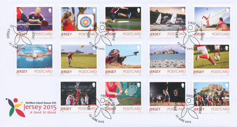 Jersey Stamps 2015 FDC Island Games Sports Table Tennis Football Golf 14v Set