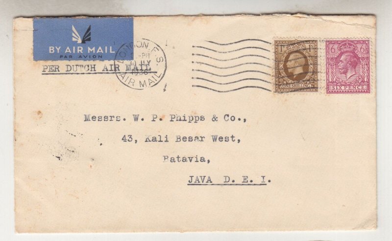 GREAT BRITAIN, 1936 Airmail cover to Netherlands East Indies, 6d. & 1s.