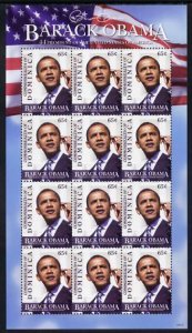 DOMINICA - 2009 - Obama Inauguration  - Perf 12v x 65c Sheet - Mint Never Hinged