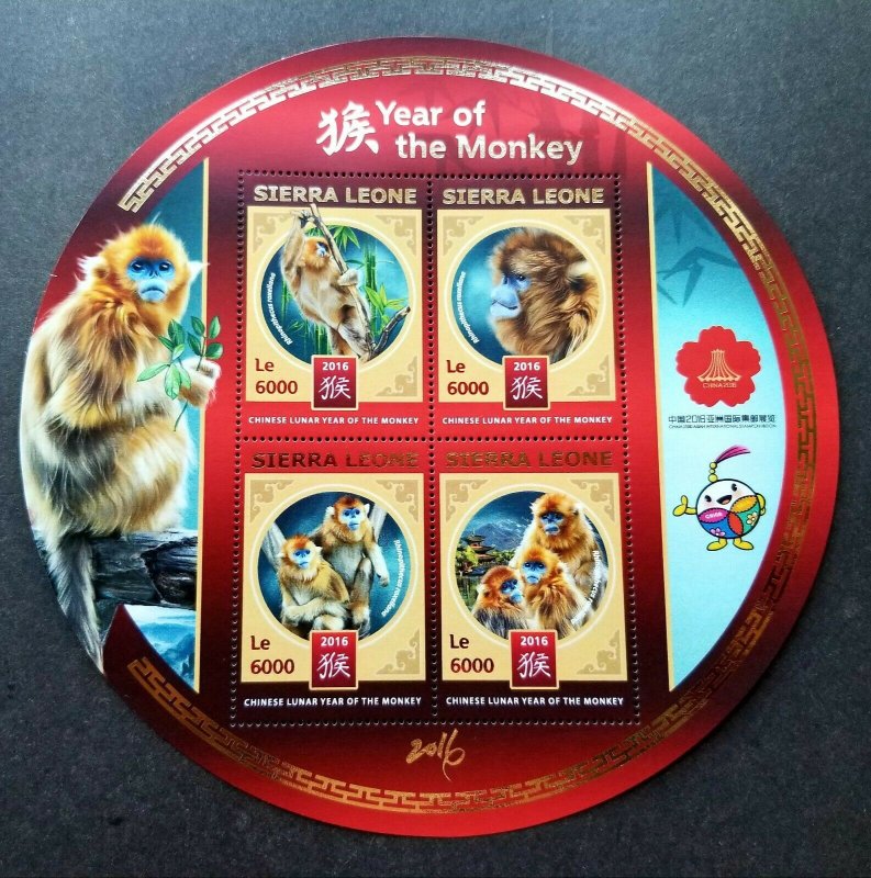 Sierra Leone Year Of Monkey 2016 Lunar (ms MNH *gold foil *unusual *China Expo