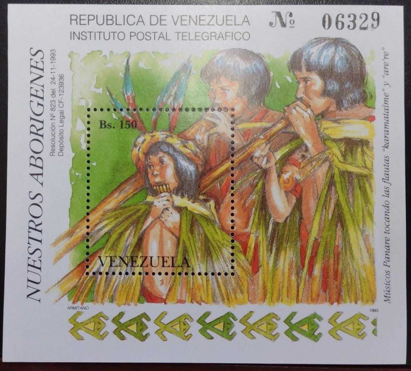 L) 1993 VENEZUELA, OUR ABORIGINES, INDIGENOUS, MUSICAL INSTRUMENTS, FLUTE, MNH