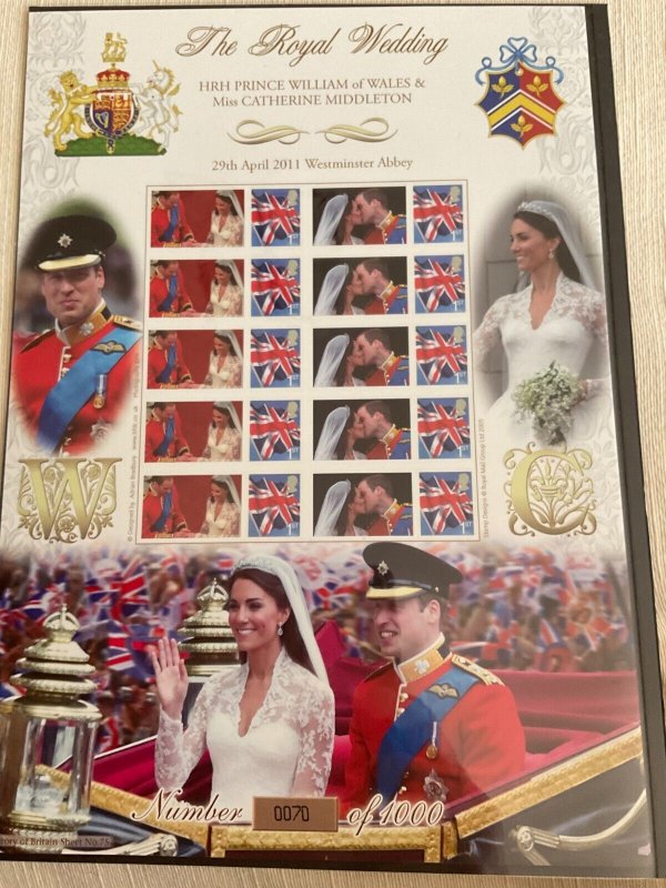Bradbury History of Britain No 75 The Royal Wedding Limited Edition Smiler Sheet