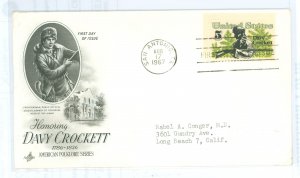 US 1330 1967 Davy Crockett, typed address, corner creases. FDC