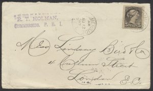 1897 #42 5c SQ Cover Summerside PEI to London St John NB Squared Circle on Back