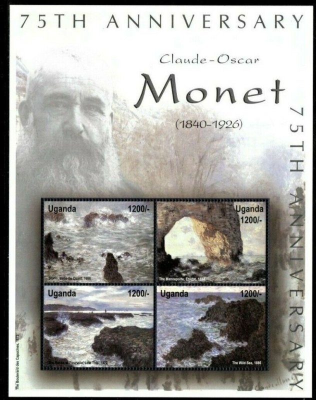 Uganda 2001 - CLAUDE MONET 75th ANNIVERSARY - Sheet of 4 - MNH 