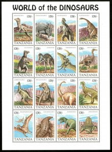 Tanzania 1994 - World of the Dinosaurs - Sheet of 16v - Scott 1251 - MNH 