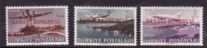 Turkey-Sc#C19-21-unused NH airmail set-Planes-1951-