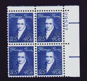 Sc # 1292 - US Plate Block Of 4 - Thomas Paine - MNH - 1973 Top Right Position