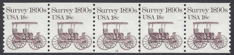 #1907 18c Surrey 1890s PNC Strip/5 P#15 1981 Mint NH