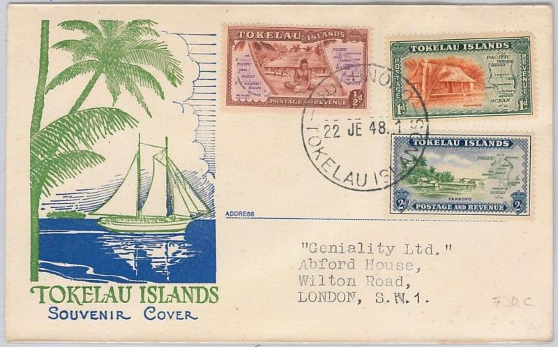 TOKELAU  -  POSTAL HISTORY - SG 1 - 3 on  FDC COVER - 1948