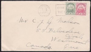 BERMUDA 1934 1½d rate cover to Canada - Hamilton slogan pmk................B3252