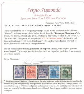 Italy Sassone #1 - #10 Very Fine Never Hinged Set **With Certificate**