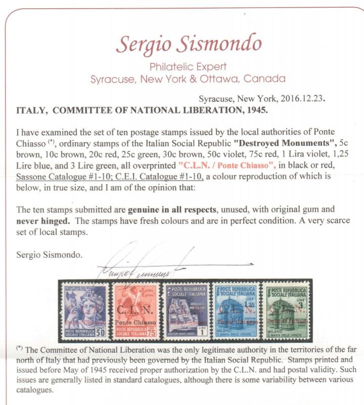 Italy Sassone #1 - #10 Very Fine Never Hinged Set **With Certificate**