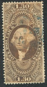 R77c  $1.30 Internal Revenue Used very nice Blue Hand Stamp cancel