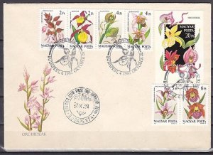 Hungary, Scott cat. 3087-3092, 3093. Orchids set and s/sheet. First day cover. ^