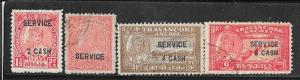 India- Travancore #O57-O60  (U) CV $4.10