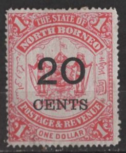 North Borneo # 76  Coat of Arms, surcharged 20c  1895    (1) Unused VF