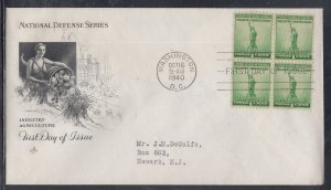 United States Scott 899 Blk 4 Art Craft FDC - National Defense Series