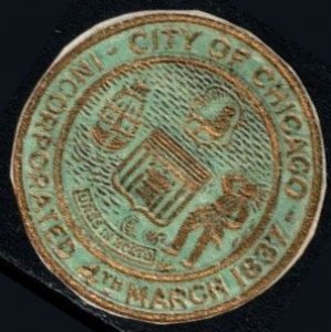 1937 US Poster Stamp City of Chicago Incorporated 1837 Small Letter Seal