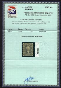 US #37 Very Fine, unused, expertly regummed. Well centered. w/2003 PSE Cert