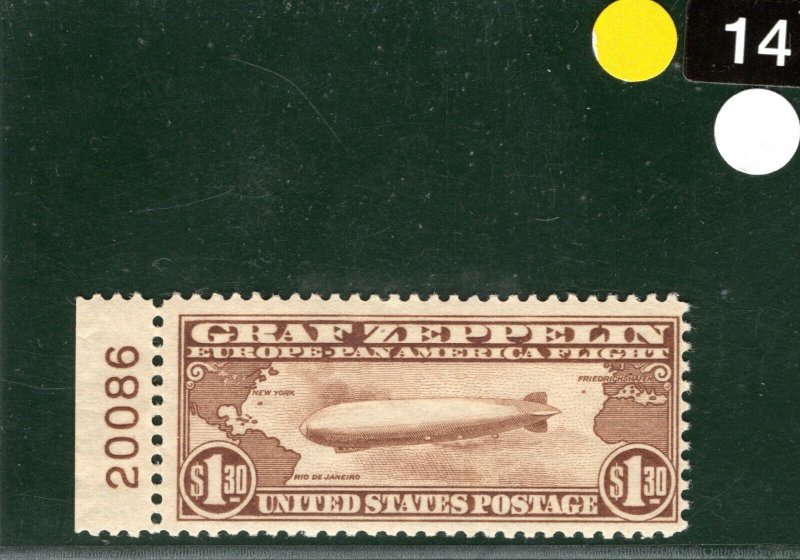 USA Air Mail Scott.C14 $1.30 Brown (1930) ZEPPELIN Mint MNH* Cat $575 YELLOW14 