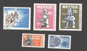 1965 Mexico Scott #965-66, C309-11 Mint NH Complete Set