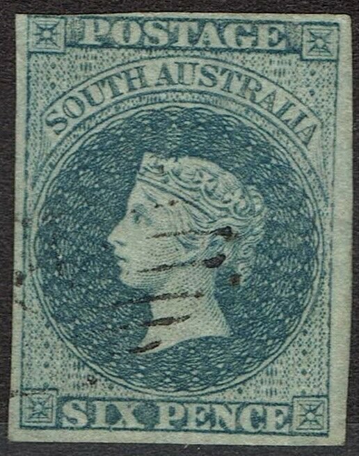 SOUTH AUSTRALIA 1856 QV 6D IMPERF ADELAIDE PRINTING USED 