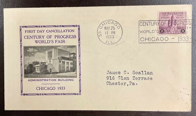 729 Eagle Cover Service Cachet 1933 Century of Progress  FDC  P-56