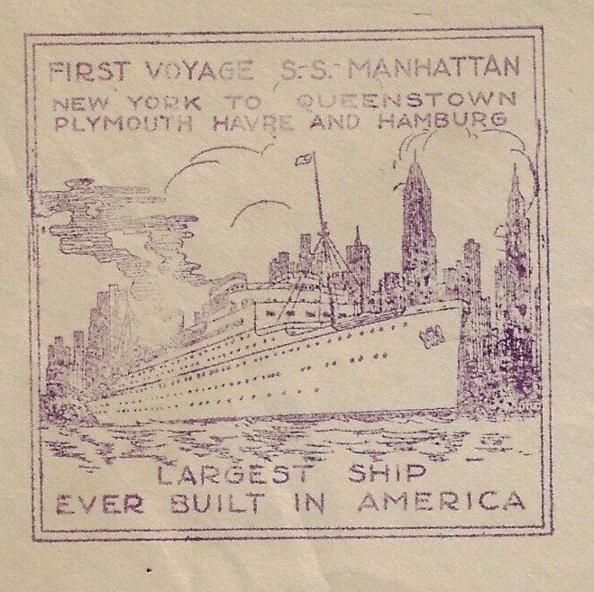 1932 1st Voyage SS Manhattan cachet cvr w/ US German Sea Post cxl,Sc# 713  (c158