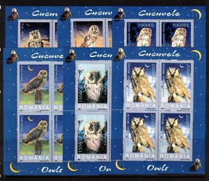 Romania Sc 4579-84 NH M/S set of 2003 - Birds - Owls