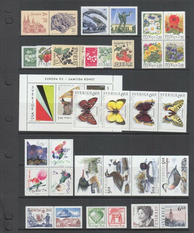 Sweden Sc 1991-2008, 2013-2033, 2038-2041a, MNH. 1993 issues, 11 complete sets