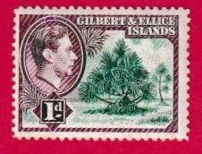 GILBERT & ELLICE ISLANDS SCOTT#41 1939 1d PANDANUS TREE- KG VI- MH PENCIL MARKS