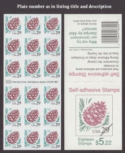 Copy 1 of 1990 PINE CONE 29c booklet pane of 18 Sc 2491a plate number B6